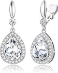 THUNARAZ Elegant Clip on Earrings for Women Sparkling Teardrop Dangle Clip Earrings Non-Pierced Rhinestone Cubic Zirconia Wedding Prom Jewelry 14K Gold and Silver Tone