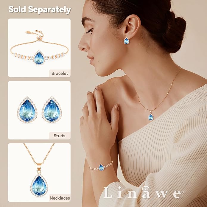 Linawe Women Stud Earrings, Teardrop Diamond Moissanite Cubic Zirconia Earrings Studs Rhinestone Jewelry Gold/Silver/Rose Gold