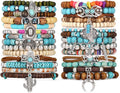 COLOYAN 28PCS Western Bracelets for Women Stackable, Stretch Charm Bohemian Bracelet Stacks, Vintage Turquoise Bead Bracelet Western Jewelry