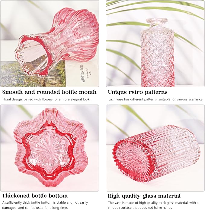 Set of 4 Glass Bud Vase Set, Small Vintage Clear Flower Vase Centerpieces - Image 4