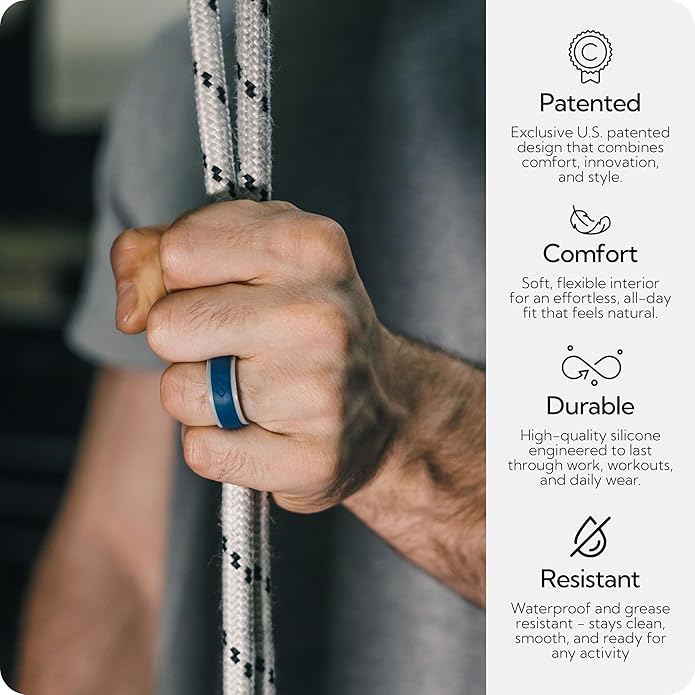 Rinfit Silicone Rings for Men 9mm Wide, 2mm Thick - Mens Rubber Wedding Bands - Infinity Ring with 2 Layers - Patented Design