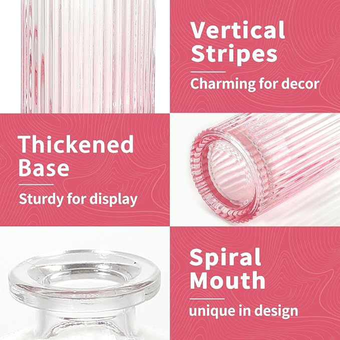 Set of 20 Pink Glass Bud Vases Small Mini Flower Vases - Image 4