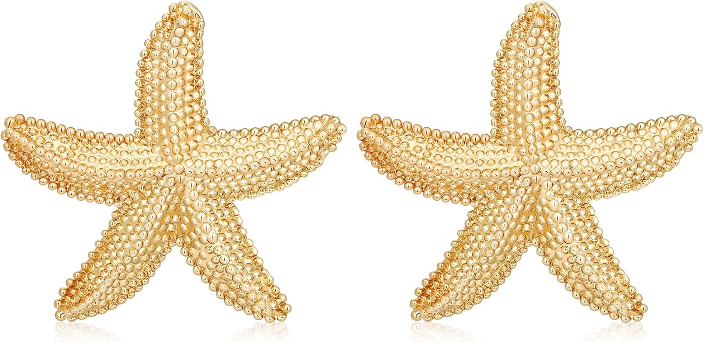 MISS RIGHT Gold Shell Earrings for Women, Stainless Steel Sea Shell Stud Seashell Earrings Beach Jewelry, Hypoallergenic Lightweight Summer Earrings