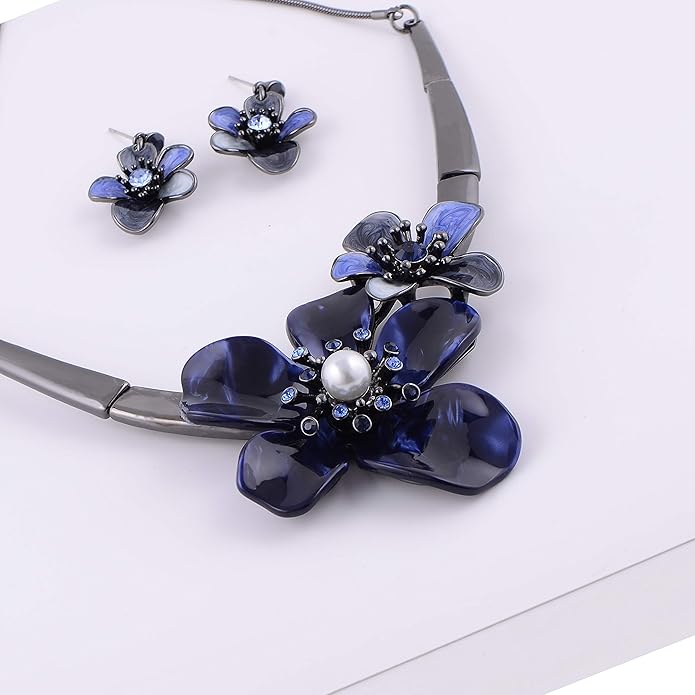 AMYJANE Vintage Statement Jewelry Set - Spring Leaf Flower Floral Plant Necklace Earring Set Crystal Rhinestone Fashion Costume Jewelry for Women Prom Party Unique Gift