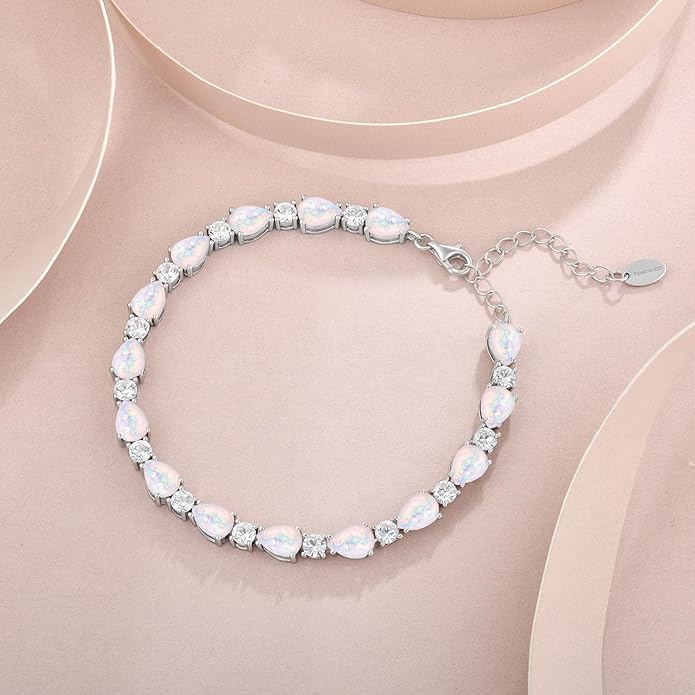 Birthstone Tennis Bracelet for Women 925 Sterling Silver Pear Shaped Gemstone Jewelry Gifts for Her