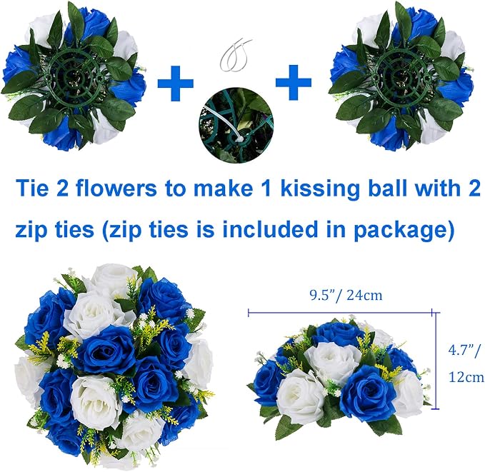 BLOSMON Royal Blue Artificial Flowers: 6 Pcs Fake Roses Flower Ball Centerpieces - Image 4
