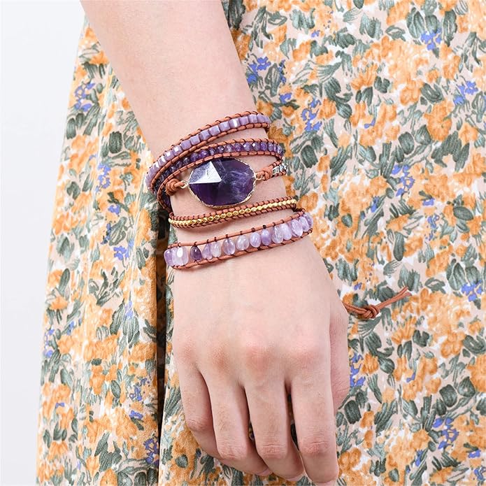 YGLINE Boho Handmade Wrap Leather Tube Crystal Stone Bracelet for Women