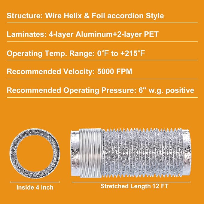 Heavy Duty 4"Flexible Dryer Vent Exhaust Duct Hose 12 Feet - Image 3