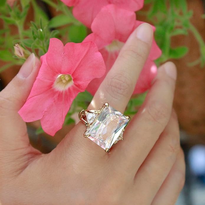 Lavencious Big Bold Radiant CZ Stones Stretch Rings for Women Size for 7-9