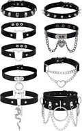 HAIAISO 6-9pcs Leather Punk Goth Choker Necklace with Love Heart Spikes, Adjustable Pu Collar for Women