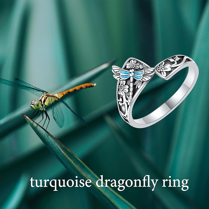 Spoon Rings 925 Sterling Silver Adjustable Hummingbird/Shark/Daisy/Tree Of Life/Dragonfly/Witches Knot/Sea Turtle Ring Thumb Rings Birthday Jewelry Gifts for Women Mother