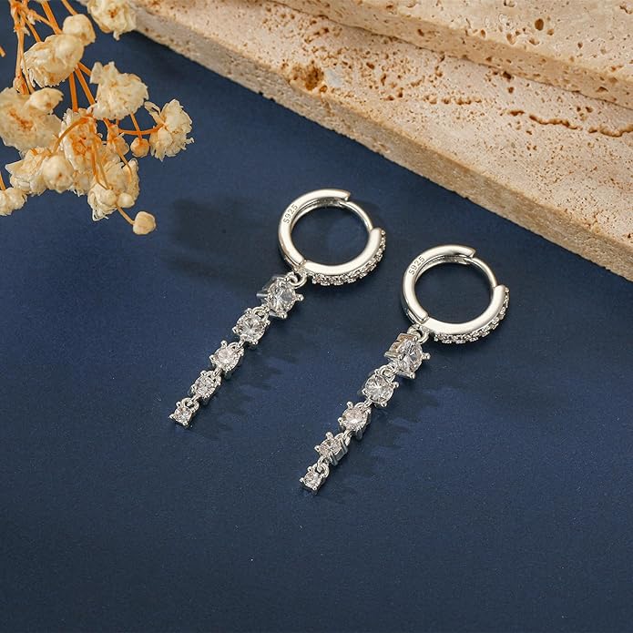 14K Gold Plated Dangle Earrings for Women Dainty Silver Drop Earring Trendy Small Long Dangling Wedding Bridesmaid Hoop Diamond Crystal Cute Earring Jewelry Valentine Gifts
