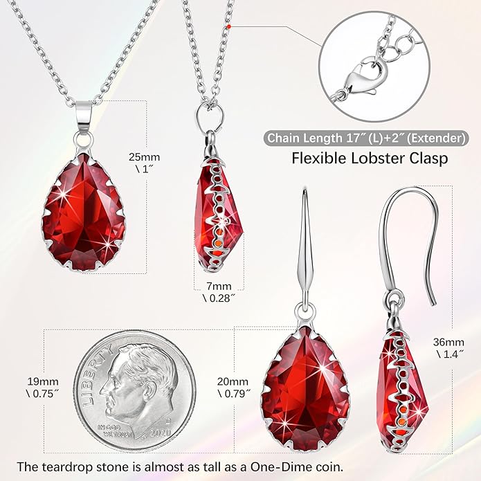 Linawe Crystal Jewelry Sets for Women, Imitation Diamond Pendant Necklace, Rhinestone Drop Dangle Earrings, Birthstone Cubic Zirconia Matching Wedding Jewelry, 14K Gold/Rose Gold/Silver Tones
