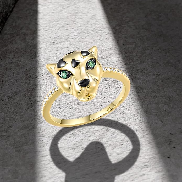 Santuzza Panther Ring 925 Sterling Silver Leopard Rings Cubic Zirconia Green Spinel Jaguar Jewelry