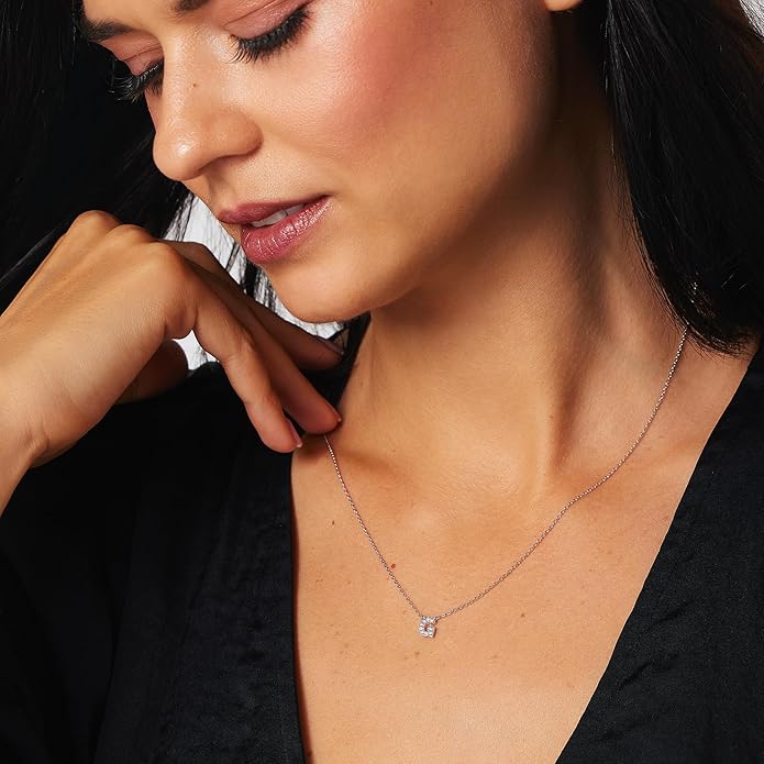 JTV Sterling Silver Initial Necklace for Women, 0.13 CTW White Cubic Zirconia Letter Pendant, Rhodium-Plated, Personalized Monogram Jewelry, Gift Box Included, 18”
