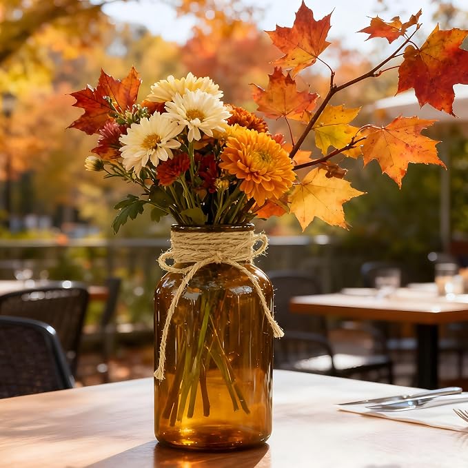 6 Pack Mason Jar Vases for Centerpieces, Amber Glass Flower Vase | Vintage - Image 4