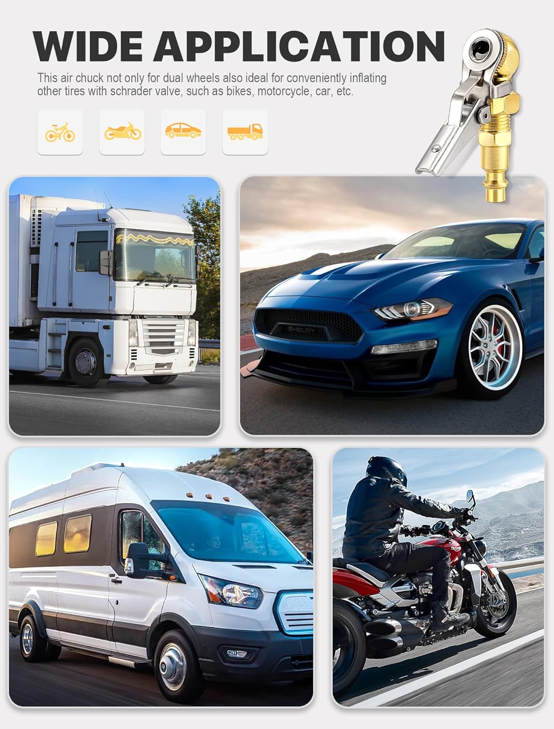 2-Pack 1/4 Inch Female NPT Closed Ball Tire Inflator with Clip, Locking Quick Connect, Clip-On Air Chucks for Truck RV Auto Car Air Compressor