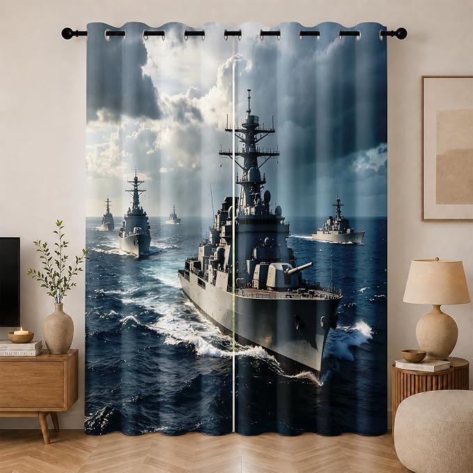Naval Warships Blackout Curtains 52 x 72 Inch Length Set of 2 | Ocean by Unknown