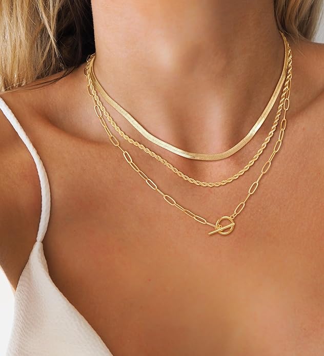 CHESKY Layered Necklaces for Women, 14K Gold Plated Chain Necklace Women Trendy Cuban Link Paperclip Chain Toggle Clasp Necklace Fashion Chunky Jewelry for Women