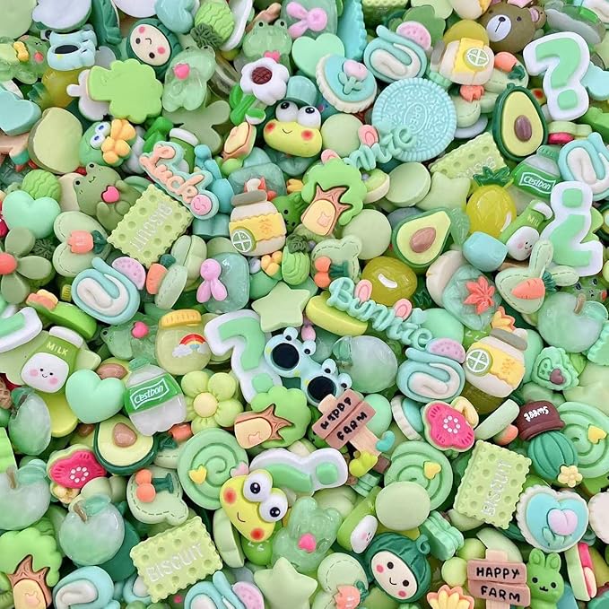 100pcs Cute Slime Charms Mixed Set Resin Flatback for DIY Craft Making and Ornament Scrapbooking Beads Assorted Candy Fruit Cake Christmas Gifts Trellis Resin Ornament Kit Making Supplies