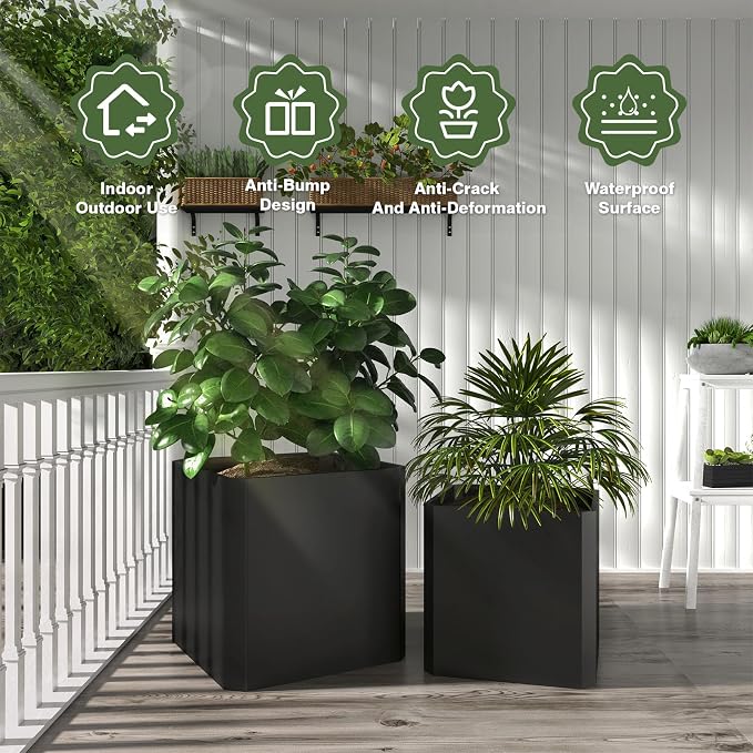 Metal Planter Box 26”L x 26"W x 26"H Large Square Steel Planter Box | Outdoor - Image 2