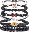 DS 6PCS String beads Charm Bracelets for Teen Girls Handmade Braided Rope Butterfly daisies Eternal flower Boho Surfer Bracelet for women Adjustable friendship Stretch birthday jewelry Gift Friends