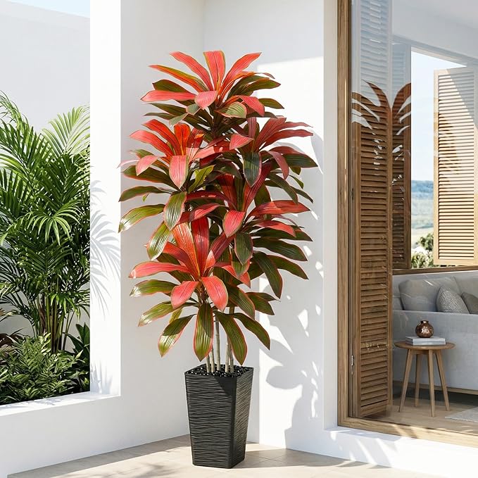Artificial Dracaena Tree: 5FT Fake Plants Silk Faux Trees（Black Pot） | - Image 8