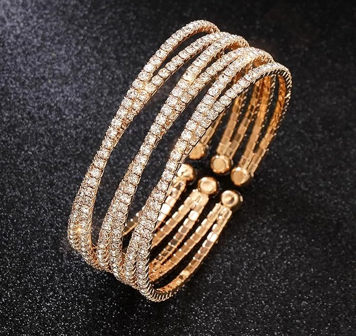 Rhinestone Bracelet for Women MultiLayer Crystal Cuff Bracelet Strand Layered Bracelet