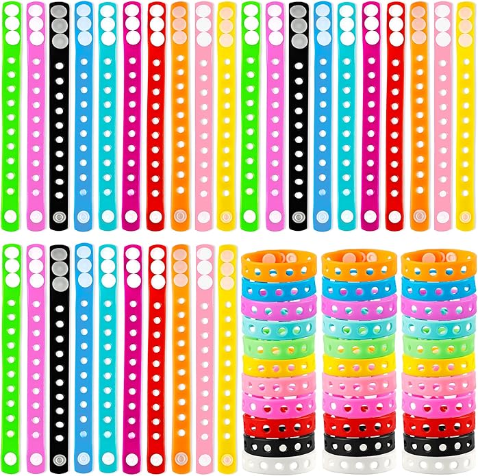 66 Pcs Silicone Charm Bracelets Adjustable Cute Kids Rubber Bracelets Bulk Colorful Wristbands with Holes for Shoe Birthday Party Gifts Identify, 11 Colors