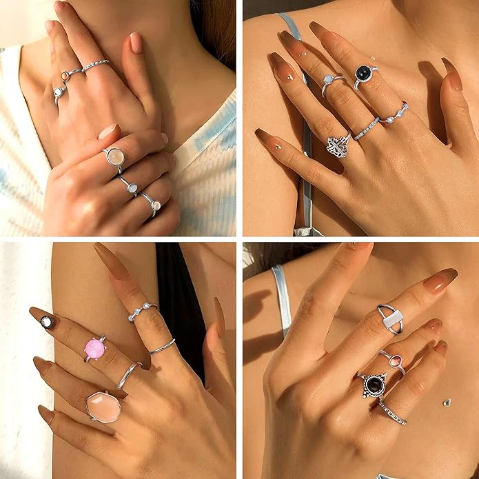 Subiceto 70 Pcs Vintage Crystal Ring Set Knuckle Rings for Women Bohemian Stackable Joint Rings Retro Boho Stacking Joint Finger Rings Pack
