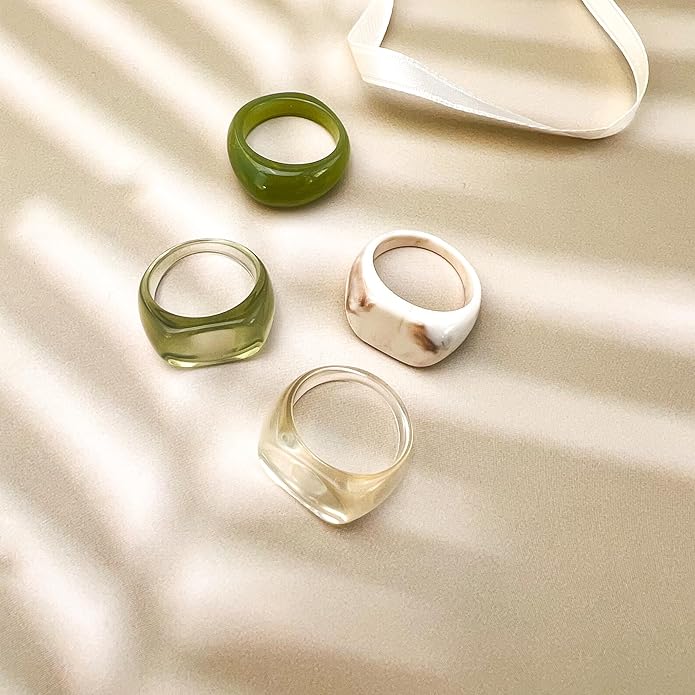 Viva Joya Resin Acrylic Plastic Knuckle Rings for Women, Chunky Trendy Colorful Stackable Jewelry, Statement Dome Thick Rings, Bulk Set