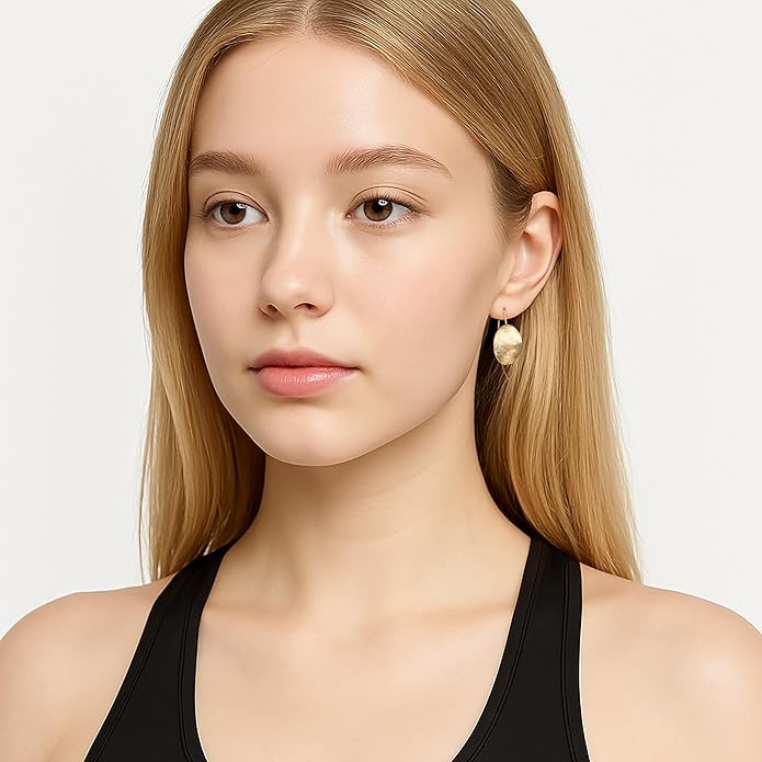 OZEL Gold Dangle Earrings for Women Brushed Finish, Matte Gold Statement Jewelry, 14k Gold Plated