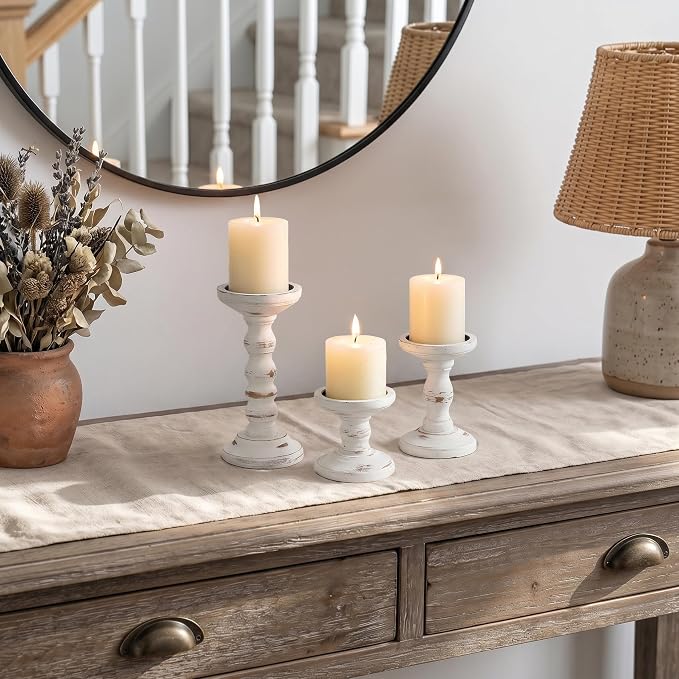 Romadedi Wood Candle Holders for Pillar, Farmhouse Decor, for Mantle, Dinning & - Image 4