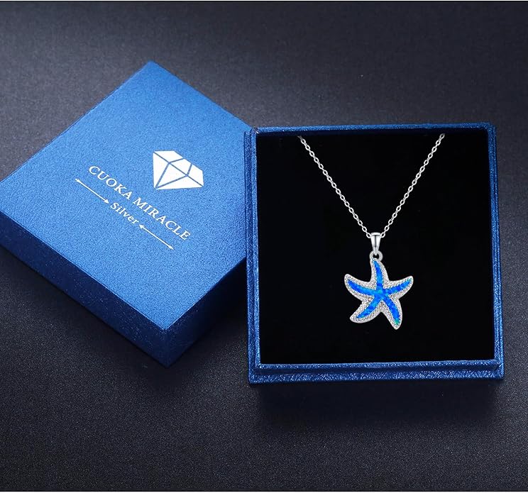 Starfish Necklace S925 Sterling Silver Summer Ocean Themed Beach Lucky Sea Star Marine Pendant Choker Necklace Starfish Jewelry Inspirational Jewelry for Women
