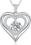 Valentine's Day Gift Moissanite Heart Pendant Necklaces for Women, 925 Sterling Silver Necklace Engraved with 'I LOVE YOU', Ideal Anniversary Birthday Jewelry Gifts for Mom Wife Girlfriend Daughter Her