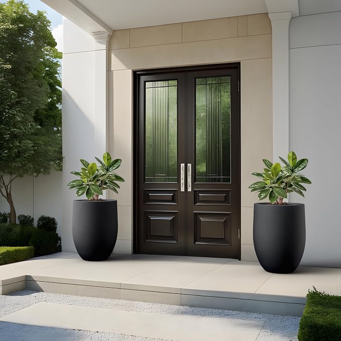 Kante Large Round Bullet Black Concrete Planter 21.7" Tall, Outdoor | Rubber - Image 4