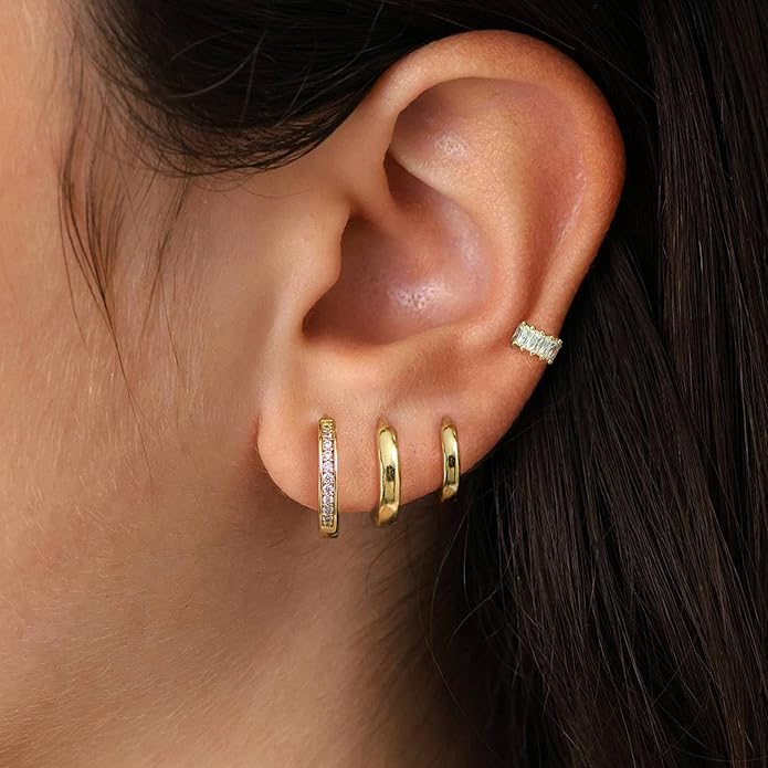 4Pairs Statement Gold Hoop Earrings for Women Trendy,Surgical Steel Gold Plated Hoop Hypoallergenic Earrings Set,Titanium Hoops Earring Stacks,CZ Cartilage Huggie Hoops Earring Gifts for Girlfriend