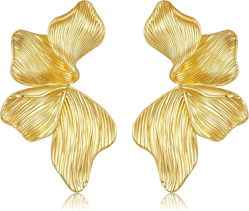 HANRESHE Lightweight Gold Silver Flower Earrings Trendy Leaf Statement Earrings Jewelry Gift