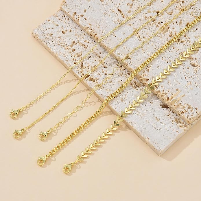 iF YOU Gold Ankle Bracelets for Women, 14k Gold Plated Waterproof Cuban Pearl Snake Chain Anklets Set, Gold Anklets for Women Beach Gift Adjustable Size