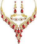 Wedding Bridal Bridesmaid Austrian Crystal Rhinestone Jewelry Sets Statement Choker Necklace Earrings Bracelets Sets for Wedding Party Prom