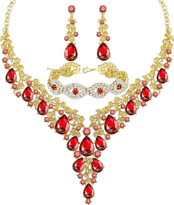 Wedding Bridal Bridesmaid Austrian Crystal Rhinestone Jewelry Sets Statement Choker Necklace Earrings Bracelets Sets for Wedding Party Prom
