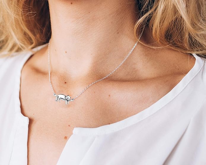 Step Forward Sterling Silver Cat Necklace for Women - Cat Jewelry Gifts for Cat Lovers, Hummingbird Necklace for Her, Mother's Day Birthday Graduation Christmas Gift