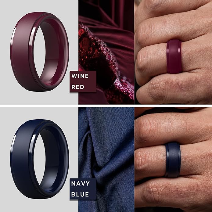 ThunderFit Silicone Rings for Men - 7 Rings / 4 Rings / 1 Ring Step Edge Rubber Wedding Bands 10mm Wide - 2.5mm Thick