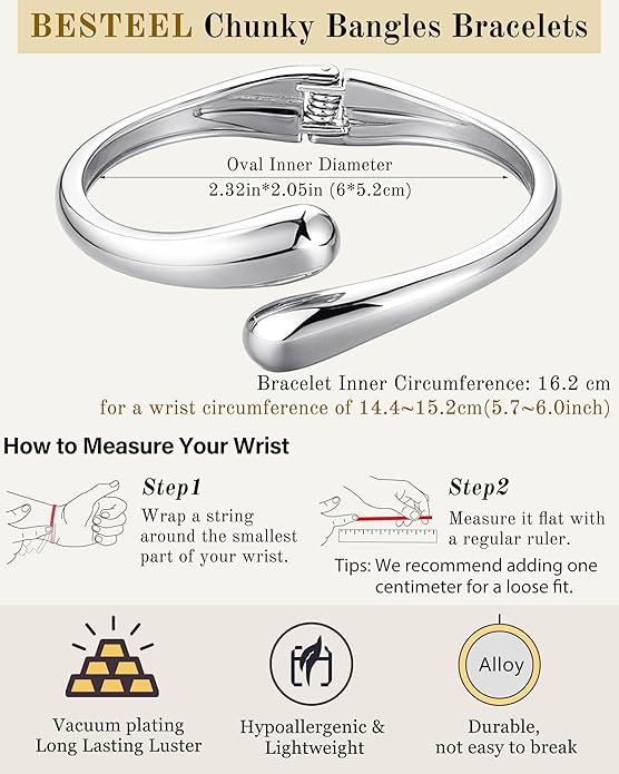 Chunky Bangle Bracelets for Women, Dainty 14k Gold Plated Big Stackable Bangles Set, Trendy Statement Women's Cuff Bracelet Stack Waterproof Chunky Bracelets Jewelry Gifts