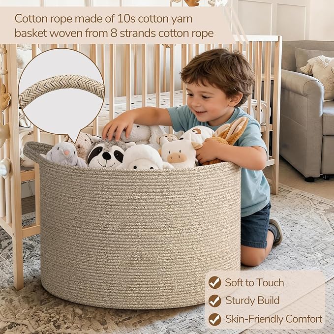 INDRESSME 115L Extra Large Woven Wicker Blanket Basket Living Room | 23.6" x - Image 3