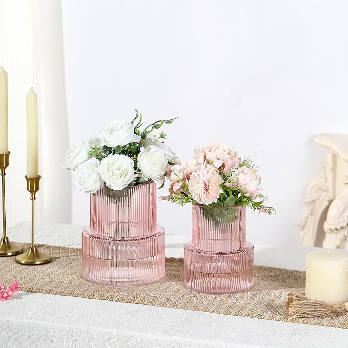 Ribbed Glass Vases for Bouquet, Modern Vase for Living Room, Coffe Table - Image 2
