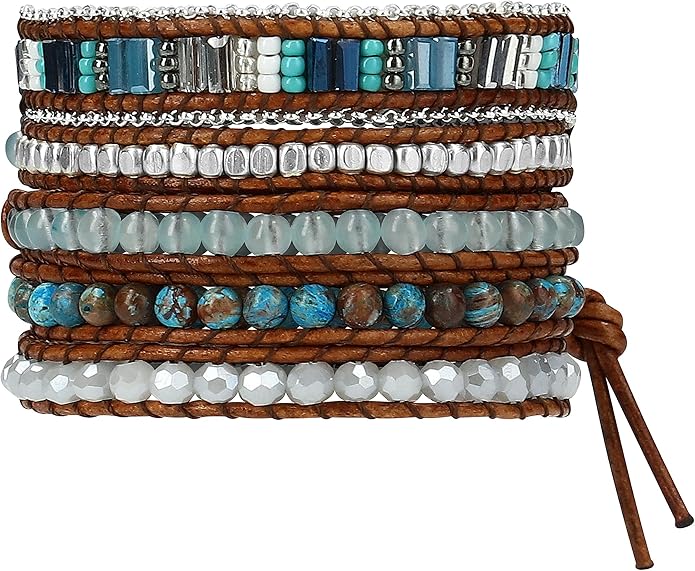 Bracelet for Women – Handmade Vegan Boho Natural Stone Layered Bracelet, Thailand Bohemian Stackable Beaded Wrap Bracelets, Summer Hippie Bracelet Stack, Fashion Jewelry Gifts