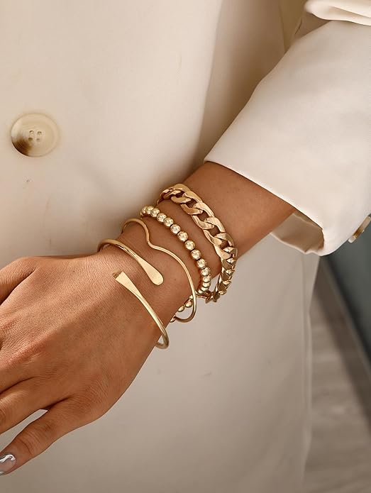 ÌF ME Gold Bangle Bracelets for Women, Indian Bangles Stackable Set, Multi Layer Textured 14K Gold Plated Chunky Bracelets Boho Jewelrys Set