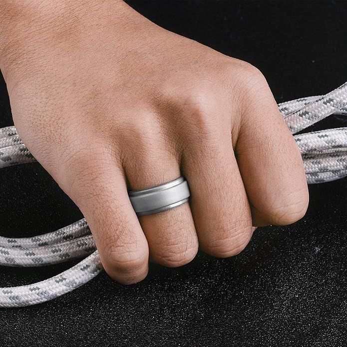 Egnaro Men's Rings 8.5mm Wide-2mm Thick Inner Arc Ergonomic Breathable Rubber Wedding bands-Hypoallergenic for Gym/Outdoor/Gift((1-7 Variety Pack with Half Size)