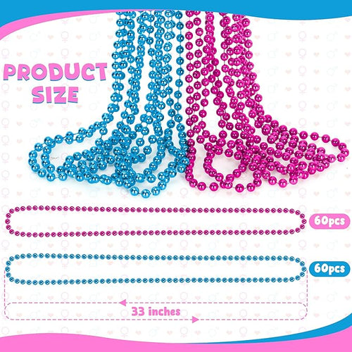 120 PCS Gender Reveal Beads, 33'' Gender Reveal Necklace Decorations, Pink and Blue Round Bead Necklaces Bulk, Creative Gender Reveal Party Supplies Accessories